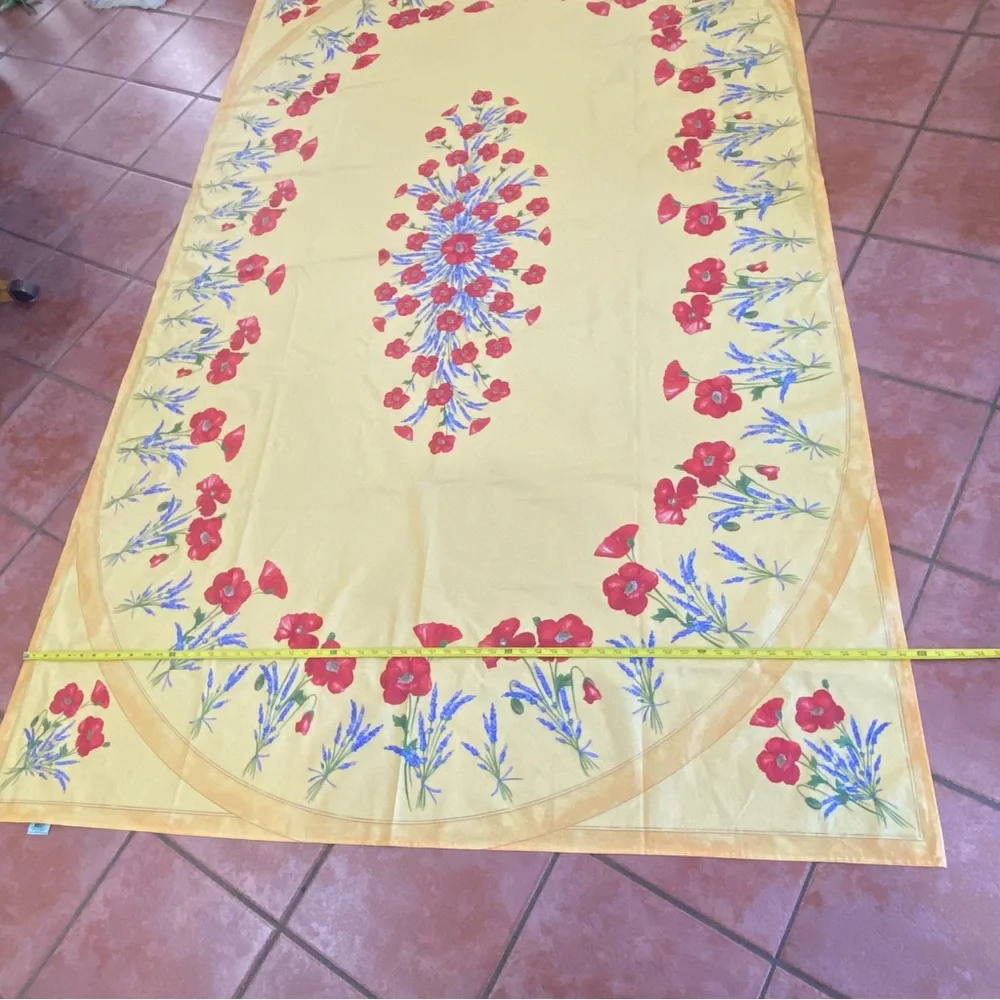 La Cigale Table Cloth Poppy Lavender Yellow Background Rectangle Approx 60X96